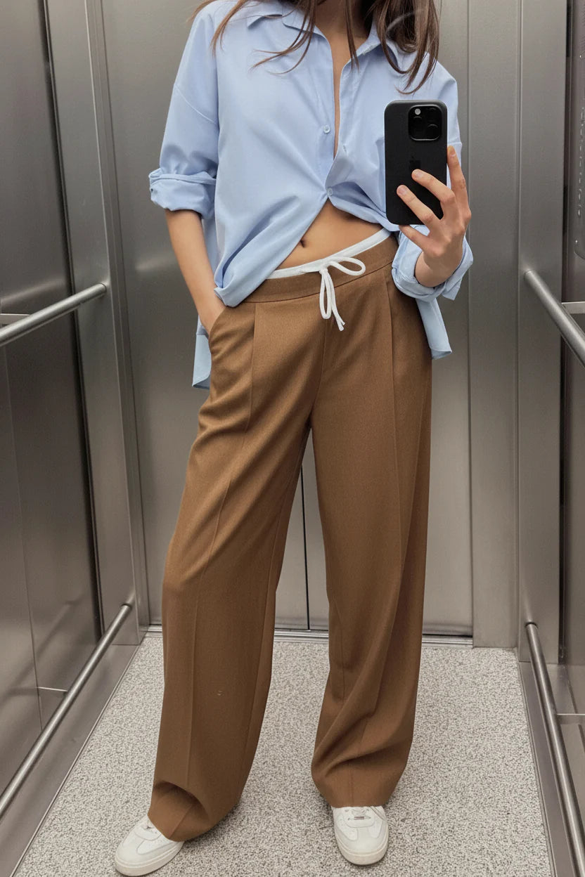 Pantalon Large Double Ceinture