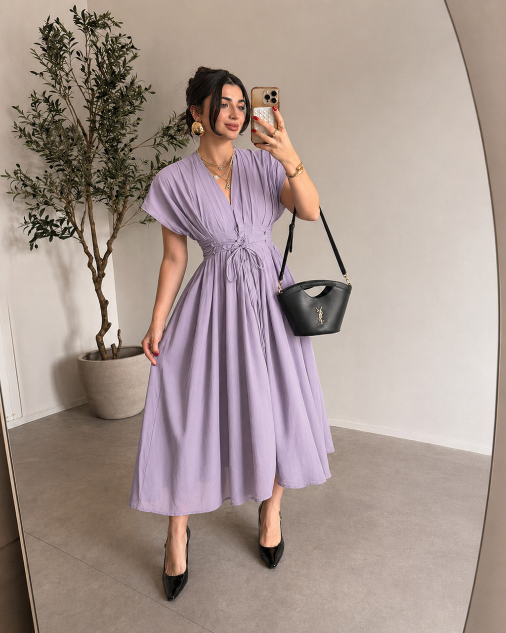 Robe Midi Fluide avec Ceinture