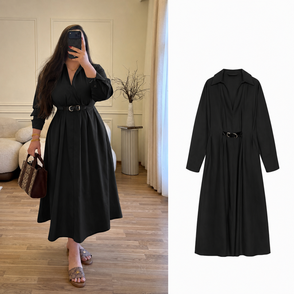 Robe Chemise Longue Ceinturée en popeline