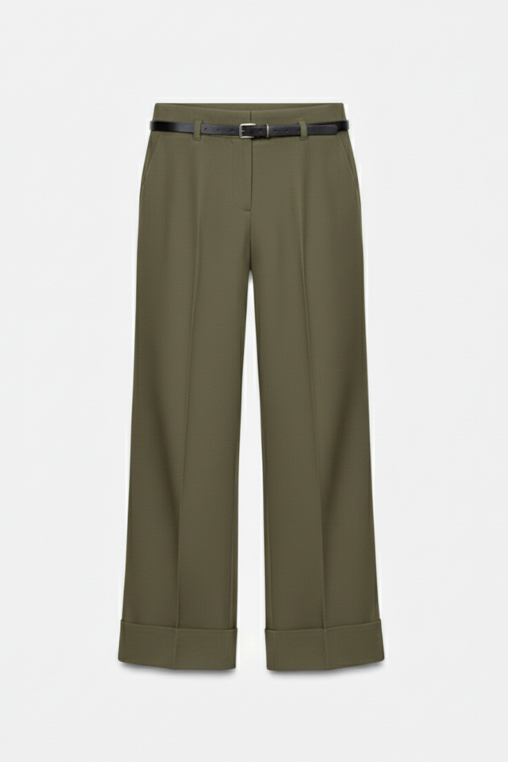 Pantalon Élégant à Revers et Ceinture